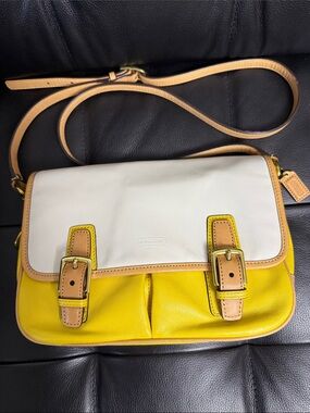 Coach White, Yellow and Tan Leather Crossbody Bag